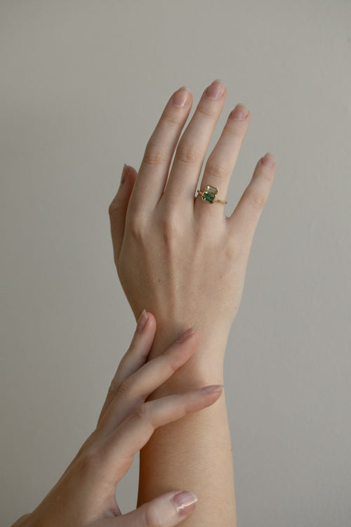 Green Sapphire Stacked Toi et Moi