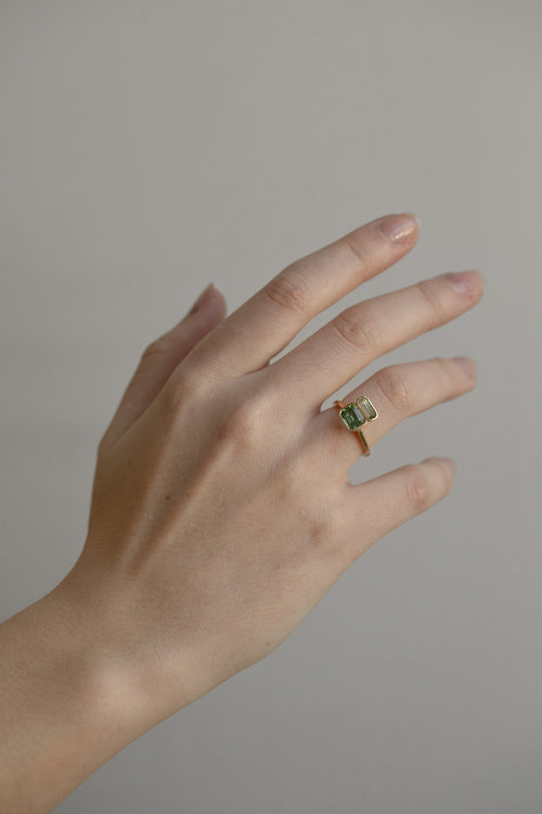 Green Sapphire Stacked Toi et Moi