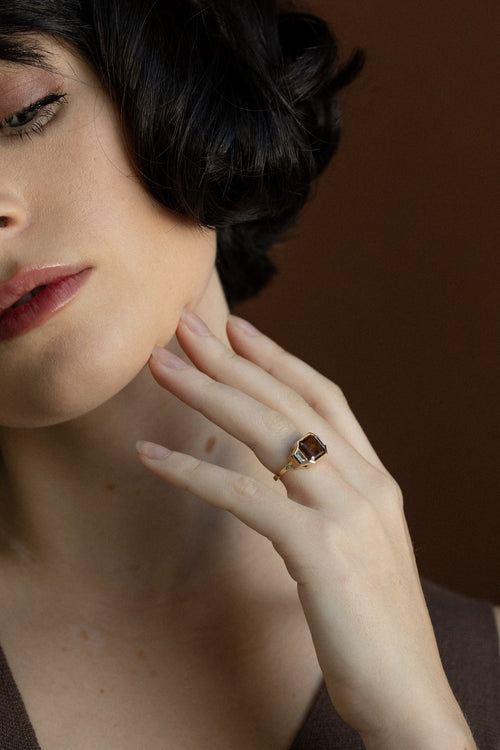 Rustic Amber Diamond Three-Stone