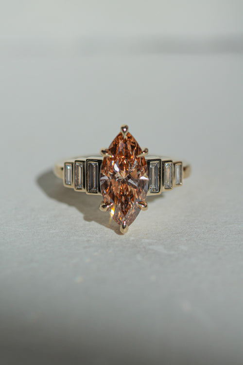 2.10 ct champagne marquise Art deco setting