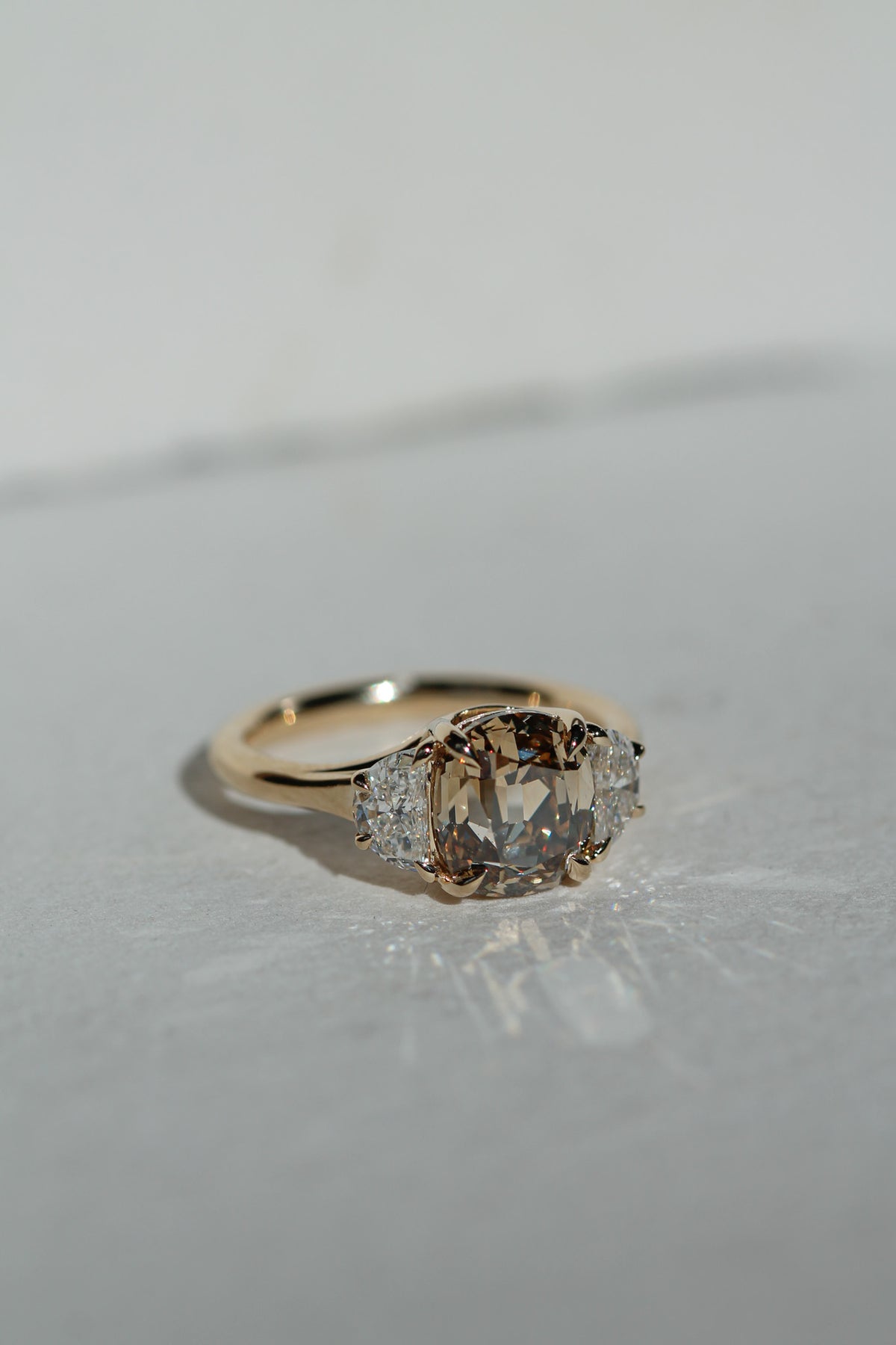 Old Mine Cushion & Half Moon Three-Stone | OAK (view 2)
