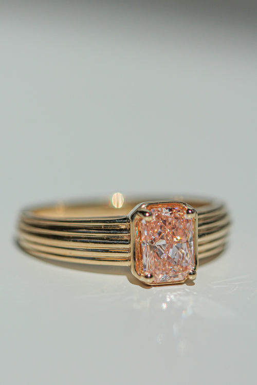 side view of pink diamond radiant cut ring (view 2)