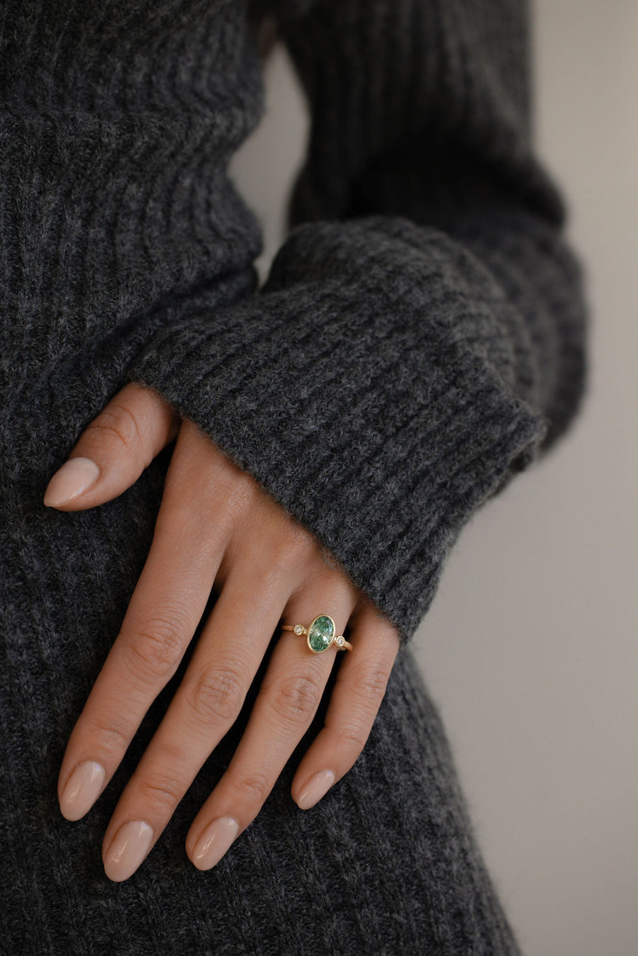 Lark || Oval Green Diamond – June Rings