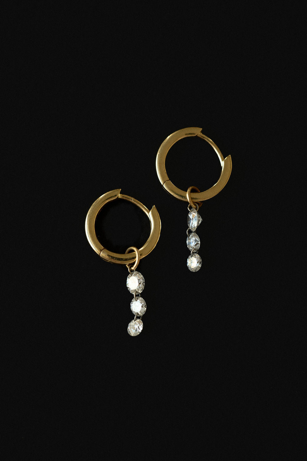 Triple Diamond Dangle Hoops