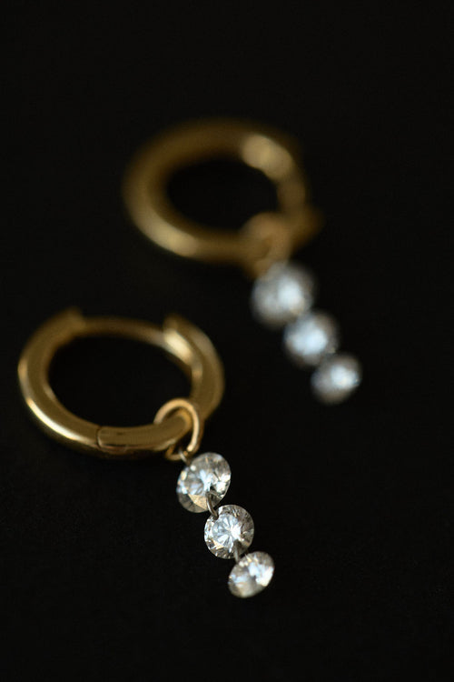 Triple Diamond Dangle Hoops