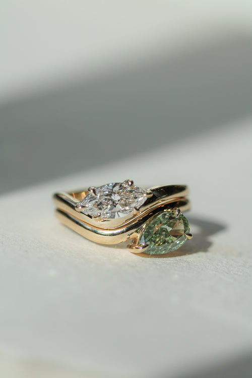 Stackable Ring Duo Green & White Diamonds