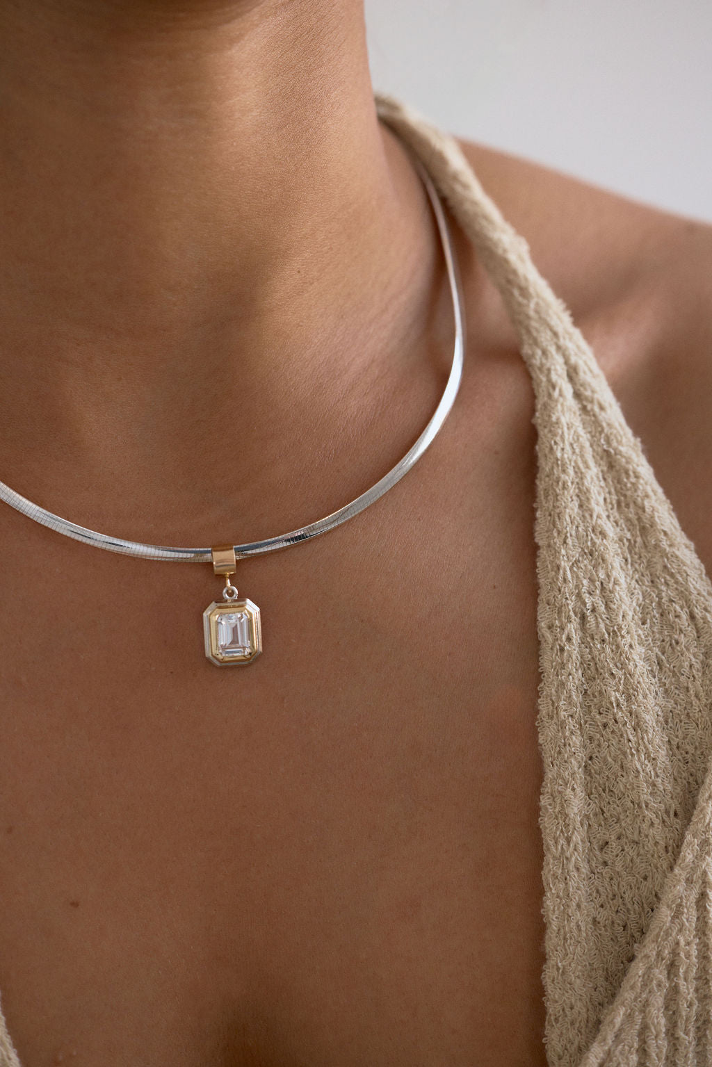 Reversible Omega Necklace | Two-Tone Bezel Emerald