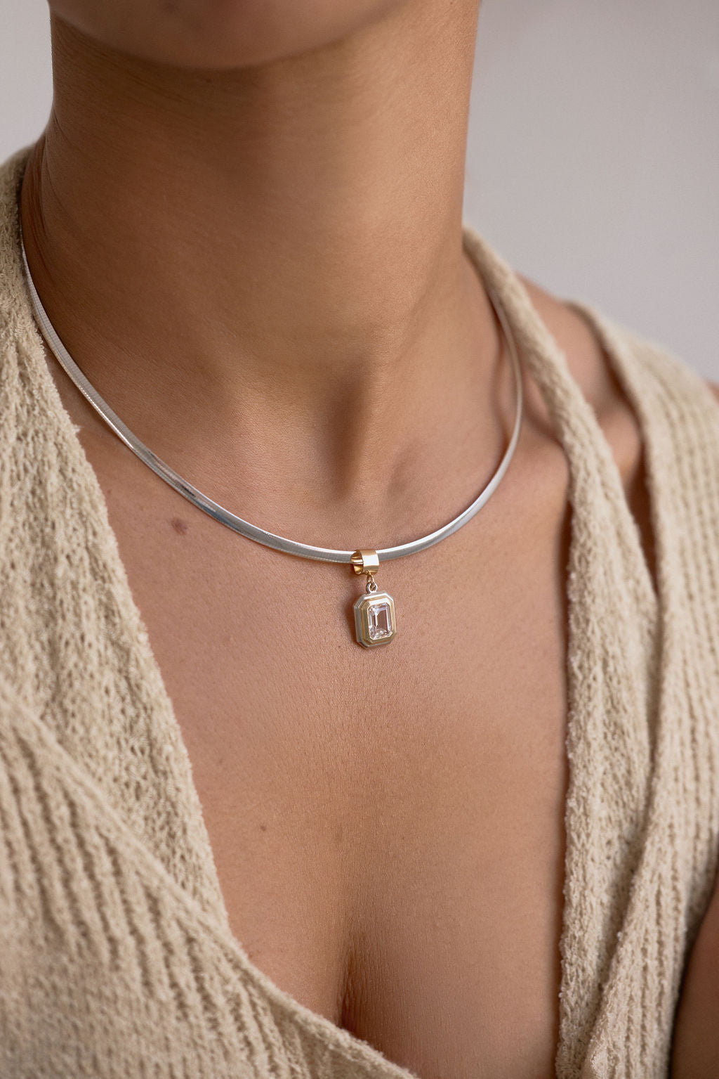 Reversible Omega Necklace | Two-Tone Bezel Emerald