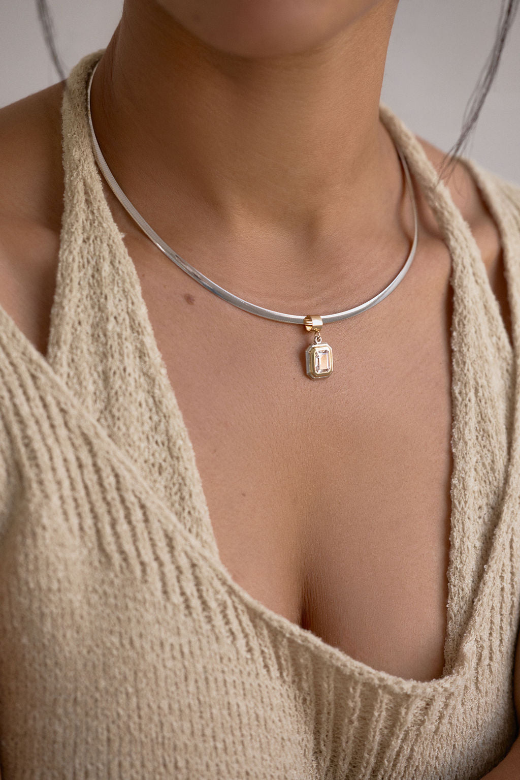 Reversible Omega Necklace | Two-Tone Bezel Emerald