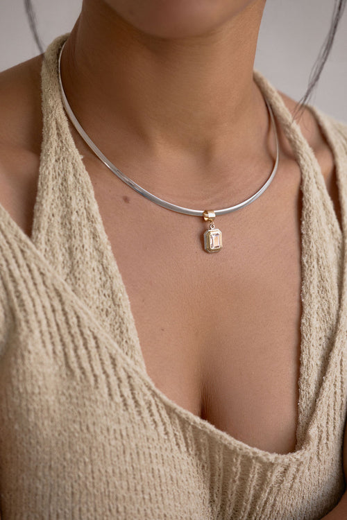 Reversible Omega Necklace | Two-Tone Bezel Emerald