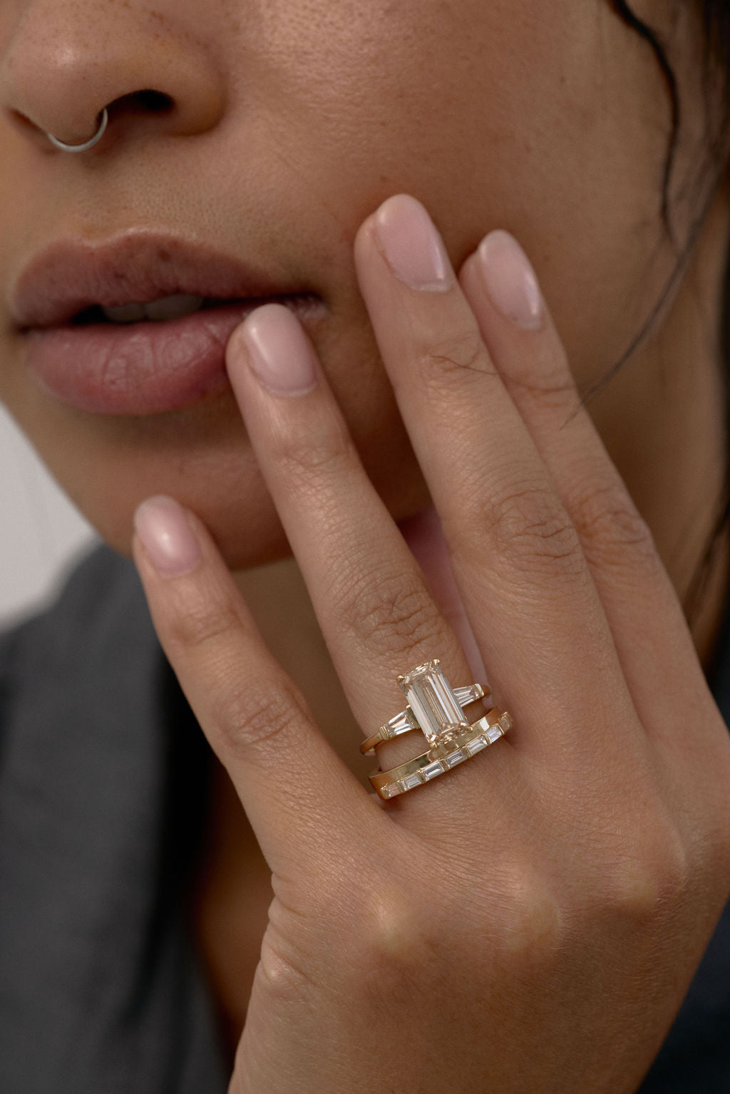Champagne Emerald Three-Stone