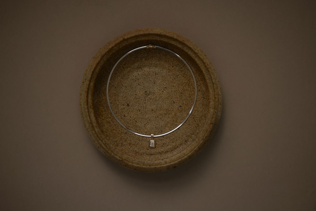 Reversible Omega Necklace | Two-Tone Bezel Emerald