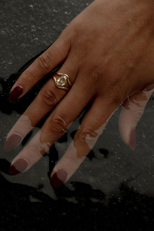 Champagne Oval Double Band Solitaire