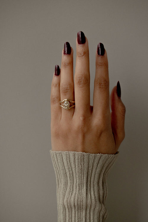 Champagne Oval Double Band Solitaire