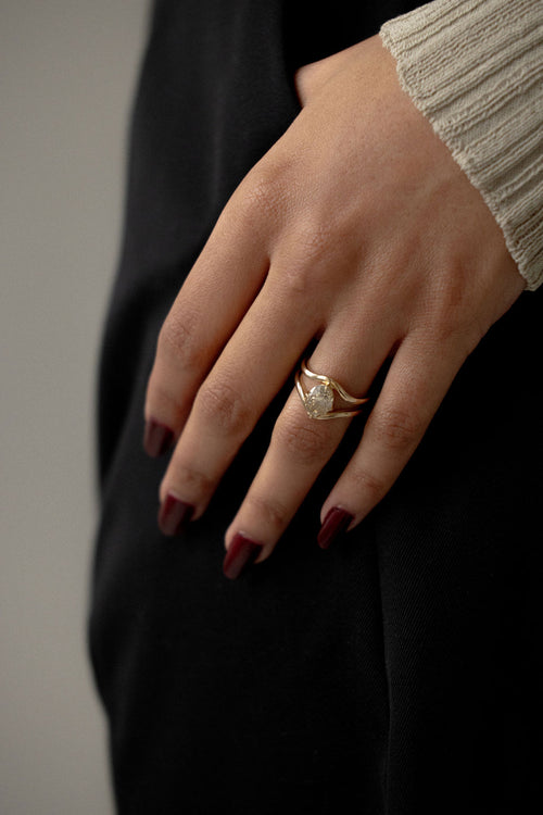 Champagne Oval Double Band Solitaire