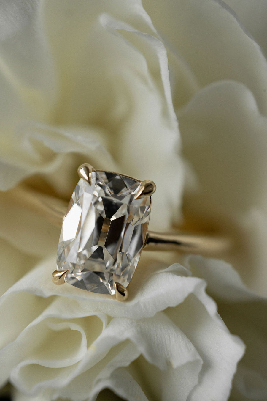 June Solitaire | Antique Cut || Elongated Old Mine – June Rings