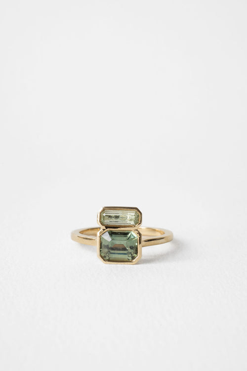 Green Sapphire Stacked Toi et Moi