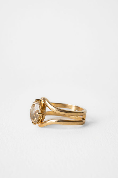 Champagne Oval Double Band Solitaire