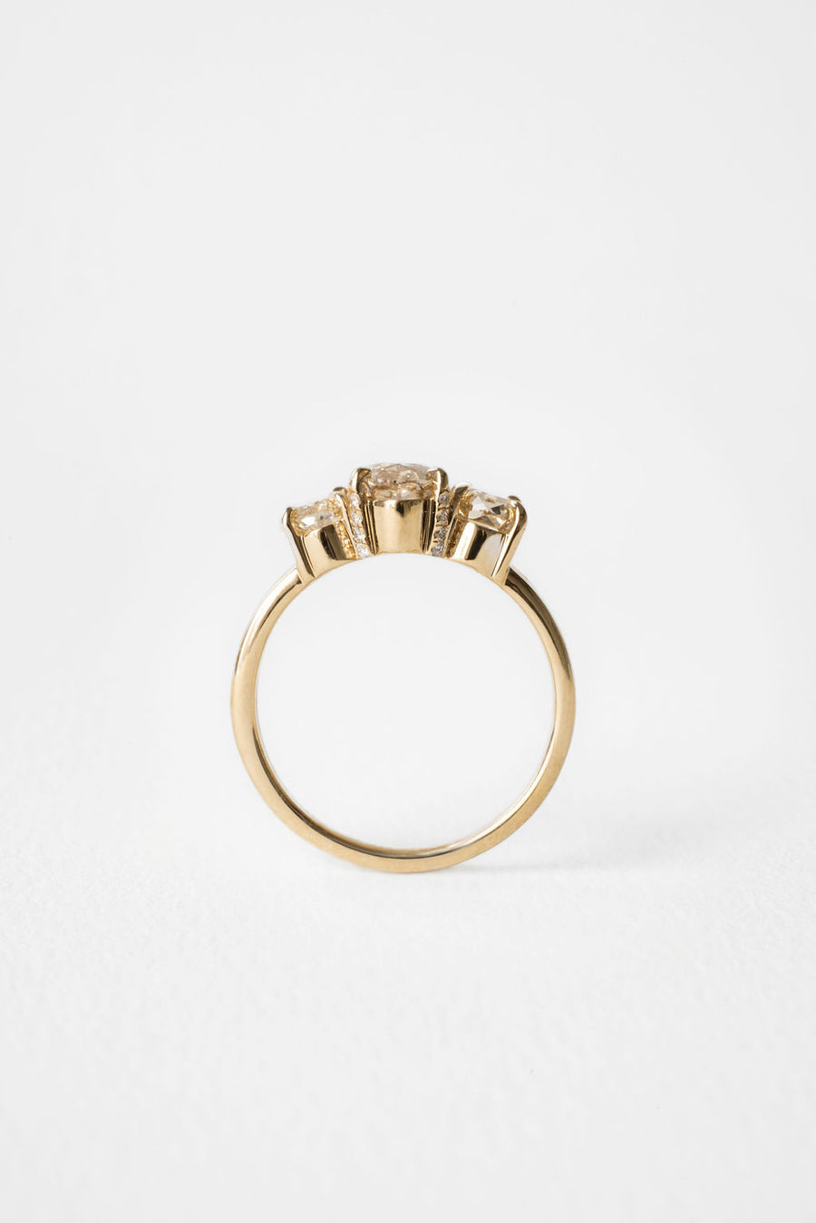 Champagne Moval Three-Stone – June Rings