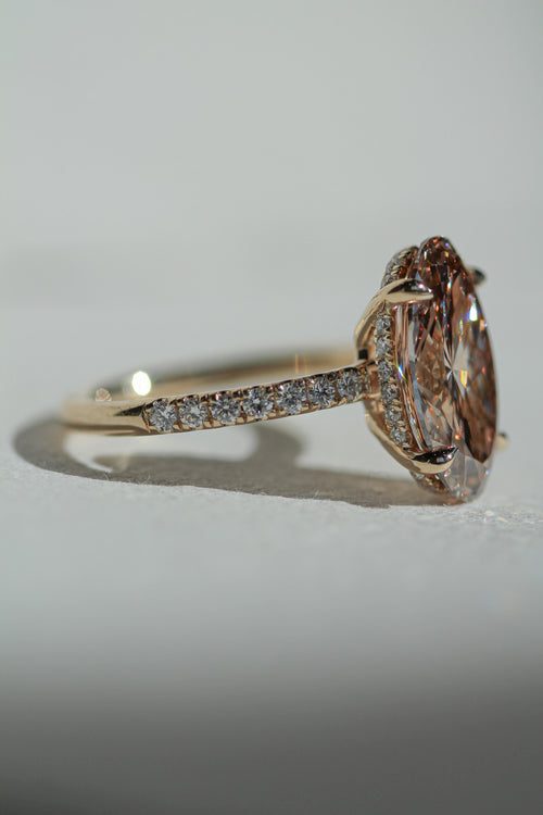 3.64 ct champagne Moval pavé band & hidden halo