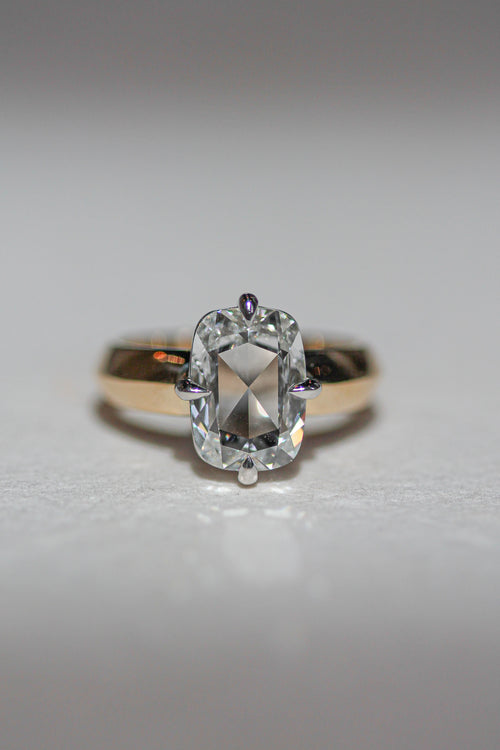 Rose Cut Elongated Cushion Two-Tone solitaire