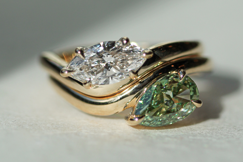 Custom 2 Stone Diamond and Emerald Toi Et Moi | S3703