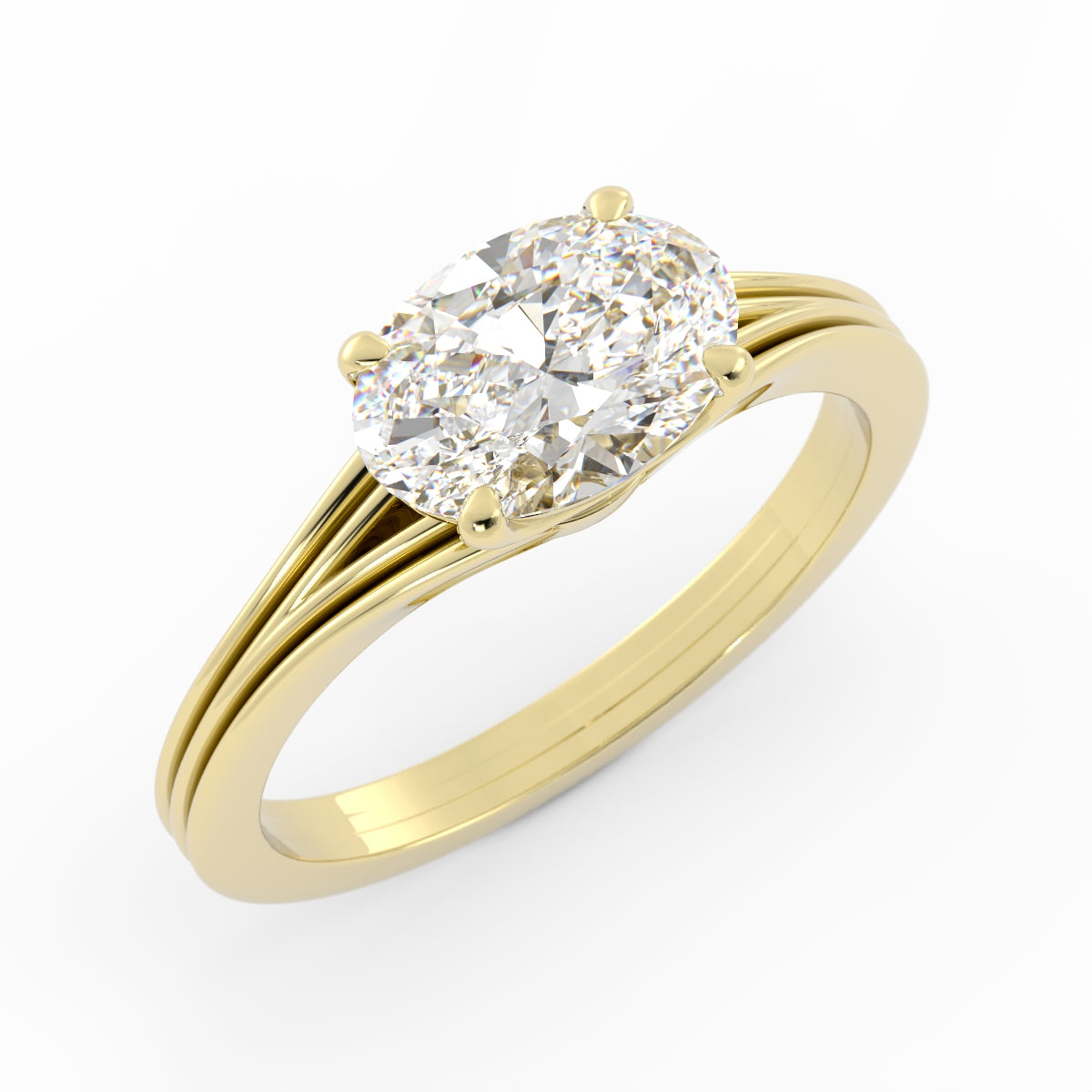 East West Oval & Ridged Split Band | R971