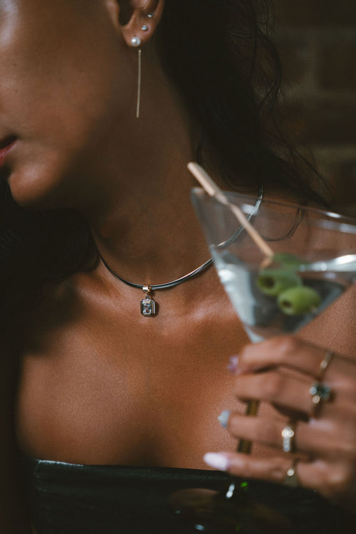 Reversible Omega Necklace | Two-Tone Bezel Emerald