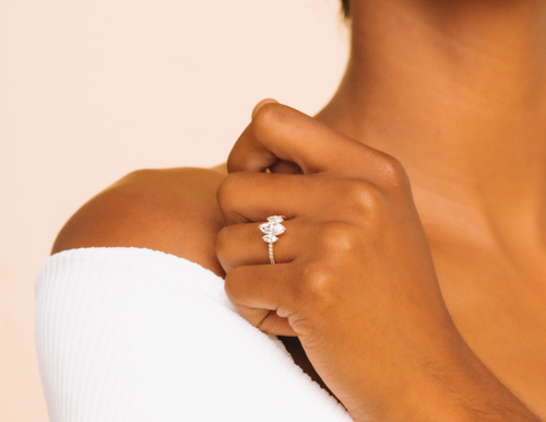 Marquise 3-Stone Pavé Band Engagement Ring