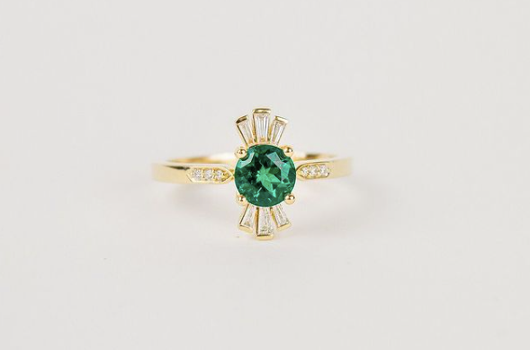 Emerald and Statement Halo Engagement Ring