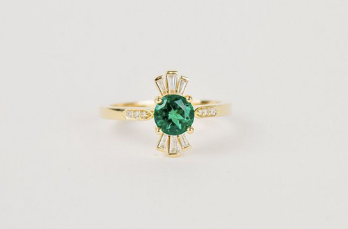 Emerald and Statement Halo Engagement Ring