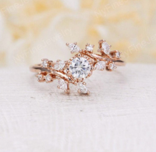 Round Leaf Cluster Engagement Ring