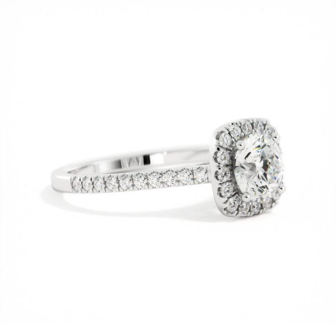 Gwyneth | Custom Cushion Halo with Round Brilliant