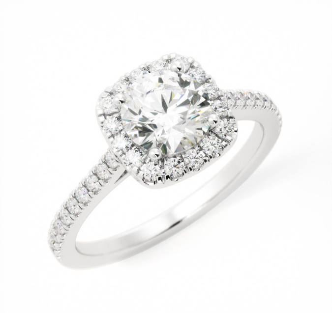 Gwyneth | Custom Cushion Halo with Round Brilliant