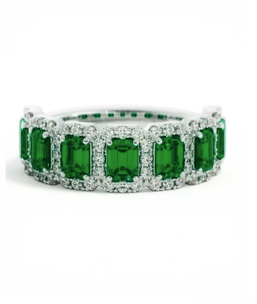 Alexandra | Custom Emerald Halo Band