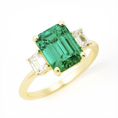 Emerald & Diamond Three Stone