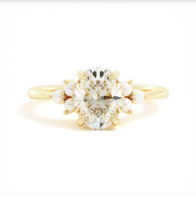 Ethel | Custom Oval and Pearl Engagement Ring