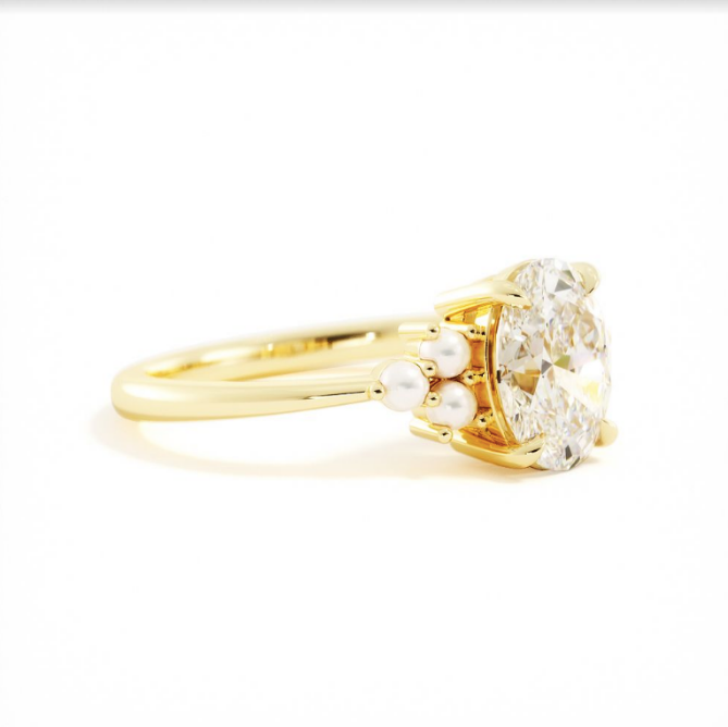 Ethel | Custom Oval and Pearl Engagement Ring