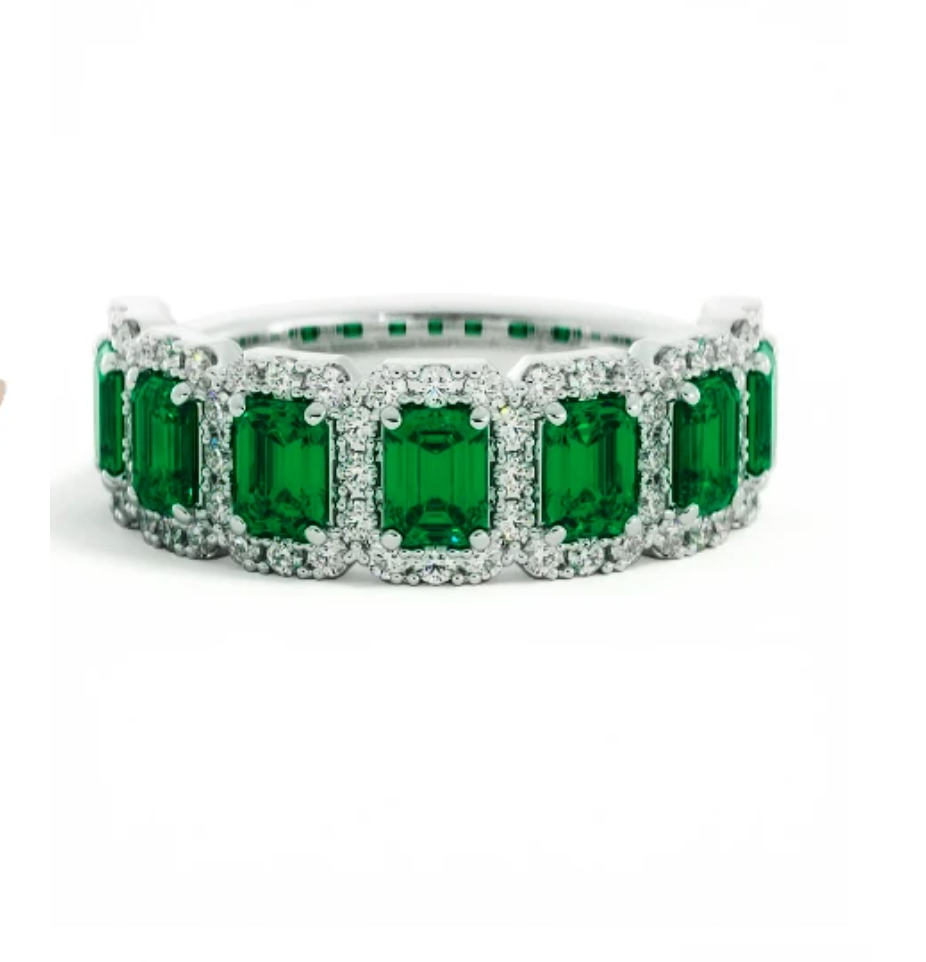 Delaney | Custom Five Emerald Halo Band