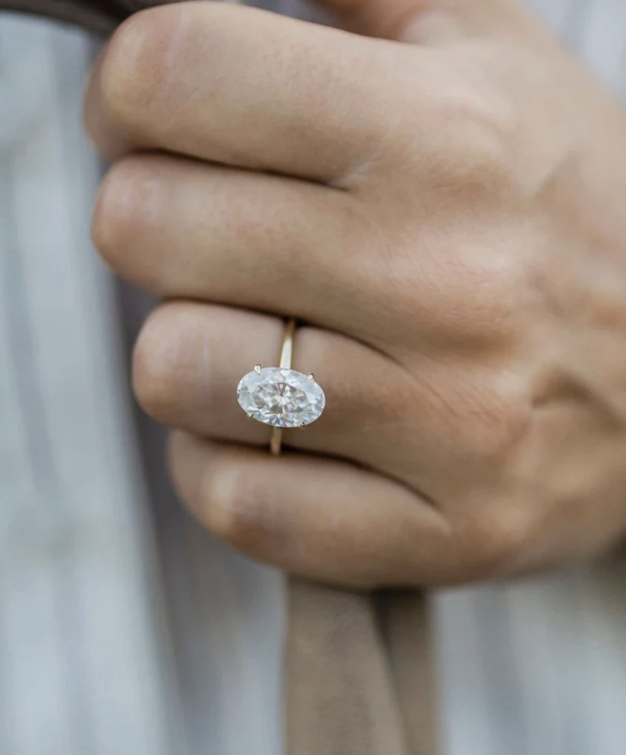 Oval Solitaire with delicate wedding band
