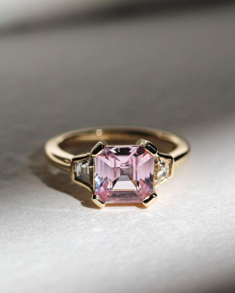Custom Pink Asscher Cut Sapphire Engagement Ring