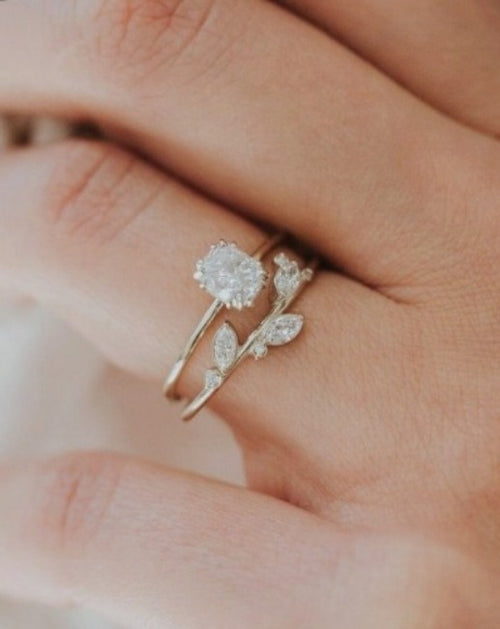 Cushion Solitaire with Vine Band